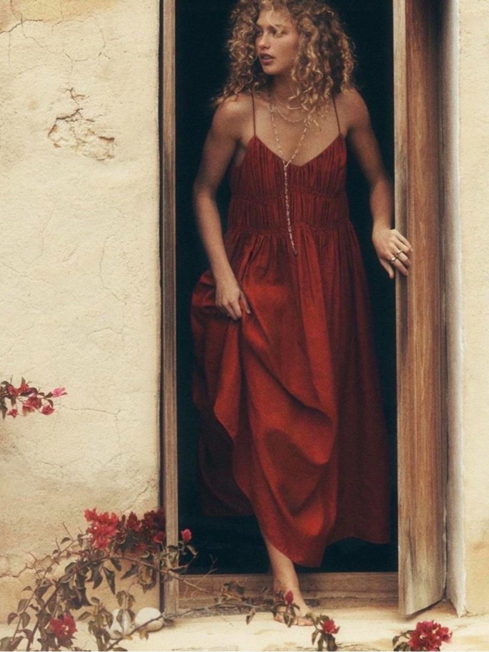NWT Madewell Festival Red Spaghetti-Strap Maxi Dress with pockets